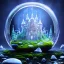 Placeholder: cristal castle crystalline, beau , fin, renderin, room, cosmic, opalescent, 100mm, opalescent, gemstones, crystals, object, other worldly,water, rock, moss,bright, ice background, neige etang bleu