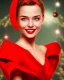 Placeholder: girl in red dress, close up portrait, Christmas, smiling, cute, beautiful, 1940s