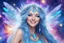 Placeholder: A beauty Fairy women with long blue hair. She has Crystal wings and sweety elegant smile.She Is a magic sacred dancer in cosmica ceremony..the background Is a magic coloured bright galaxy, with a stars. She Is so fine gentle and with grace