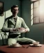 Placeholder: Ultra realistic photographic portrait, elegant Marcello Mastroianni man sitting with arms resting on Italian kitchen table, pretty tortellini dish, retro dress by 1960, suit, classic style decoration, cold, soft color, highly detailed, unreal engine 5, ray tracing, RTX, lumen lighting, ultra detail, volumetric lighting, high definition.