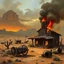 Placeholder: burnt down wild west farm in the desert fantasy art