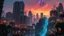 Placeholder: A rain-soaked, intricate biopunk wasteland at twilight, showcasing dilapidated skyscrapers overgrown with bioluminescent fungi, hyperrealistic staircase disappearing into a nebula.