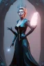 Placeholder: Hannah Waddingham as evil queen in black leather gown standing next to a tiny man, busty, cleavage, voluptous, rebecca Welton, angry, stern look. character design by cory loftis, fenghua zhong, ryohei hase, ismail inceoglu and ruan jia. unreal engine 5, artistic lighting, highly detailed, photorealistic, fantasy