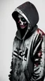 Placeholder: Create an ultra-wide photo of a decrepit zombie wearing an Adidas coat and hood, set against an abstract background. The overall style of the image should be a minimalist fashion with an Artgem twist. The zombie should be rendered in a decrepit and cadaveric style, with a focus on creating a sense of horror and decay. The Adidas coat and hood should be rendered in high detail, with a focus on capturing the texture and style of the clothing. The background of the image should be an abstract desig