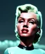 Placeholder: Ultra Realistic retro sci-fi 1960 scene, waist up view portrait, blonde woman, sweet young Marilyn Monroe face, perfect iris, tight latex coat, Strange planet background, Retro sci-fi style glass helmet, fog, rain, soft color, highly detailed, unreal engine 5, ray tracing, RTX, lumen lighting, ultra detail, volumetric lighting, 3d, finely drawn, high definition, high resolution.