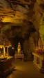 Placeholder: An amazing temple with a great religious golden status all around in un underground cave with dim lights