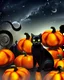 Placeholder: black cat on Halloween dancing with pumpkins in the photo of the starry sky