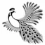 Placeholder: white, A peacock in flight, emphasizing its wingspan.., vector, white background, outline, with images neatly contained within the background, just black and white color, full body, no color.