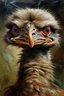 Placeholder: An oil painting of a very beautiful ostrich with wide eyes