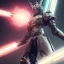 Placeholder: a beautiful full frame digital painting of futuristic cyborg samurai robot with power sword, glowing ayes, wide angle view, macro lens, titanium accents, intricate details, small minutiae, tiny features, particulars, colorful, 8k, least ambient occlusion, volumetric lighting, volumetric clouds. art by Yoji Shinkawa