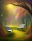 Placeholder: park mystical dream, park bench, trees, path, bird, sunshine, mystical, fantasy, romanticism, pastel colors, daylight, daytime, acrylic painting, detailed, soft focus,