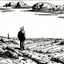 Placeholder: a alone man. pen and ink, birds eye view, illustrated by hergé, Background space and earth
