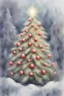 Placeholder: Watercolor drawing, realistic, fairy-tale world, fluffy Christmas tree, textured magic Christmas ball with glowing inside scarlet poinsettias "Christmas star" on a spruce branch, complex drawing, pixel study, high detail, lots of details, tenderness, realism, high quality, work of art, brilliance, hyperdetalization, professional, misty haze, over-detailed, transparent, soft pastel colors, back light, 64k, focus on the ball