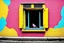 Placeholder: there are two birds sitting on a ledge next to a window, colorful mural on chipped walls, by Saurabh Jethani, photomanipulation, pink and yellow, by Liza Donnelly, diptych, eye catching composition, open window, open door, double exposure, double entendre, dramatic, dynamic, whizz dynamics, liminal vibe, amazing reflections, great contrasts, excellent verticals, perfect parallels, orange tint, socinlars vibe