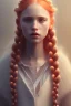 Placeholder: girl, cute, beautiful, orange hair, two braids, bangs, blue eyes, big eyes, pale skin, long eyelashes, pink lipstick, thin lips, small nose, 8k resolution concept art portrait by Greg Rutkowski