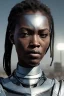 Placeholder: portrait,beautiful african robot, post-apocalyptic in a cyberpunk city, realistic, intriacte detail, sci-fi fantasy style, volumetric lighting, particales,highly detailed,cinamatic, deep