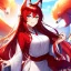 Placeholder: Clear focus, 8k, beautiful lighting, vibrant colors, fox girl, red hair, long hair, white eyes, miko, tail, smile,