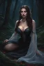 Placeholder: Beautiful buxom vampire in the forest wrapped in loose transparent linen crawling toward you, gothic babe, night of full moon, hourglass figure, masterpiece, best quality, 1girl, digital painting, HDR, Pixar style Painting, foreshortening, extremely detailed 8K, high resolution, ultra quality, modern disney style, Anastasia, (((kneeling down))) looking down, looking at small people, (intricate, highly detailed), blonde hair, transparent dress.