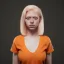 Placeholder: female prisoner, hyper realistic, orange jumpsuit, blonde hair