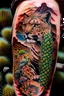 Placeholder: Japanese style tattoo of mountain lion with cacti