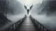 Placeholder: walking straight across the bridge, holding the angel of death's hand, entering the fog that leads to the afterlife, a stream from the mountains flows from the right and left sides, realistic