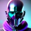 Placeholder: futuristic purple masked villain in galaxy, teal and purple smoke, detailed, realistic, 4k