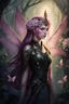 Placeholder: Pink,Hydrangea,orchids,lilies of the valley,night,pink hair,rapunzel hair,elven crown,dragonflies,pointed ears,elven ears,dark fairy princess,sparkle,,dark gold armour,fairy wings,pink