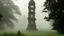 Placeholder: A solitary and elegant clock tower rises amidst a sprawling, fog-shrouded landscape. The clock tower, with its intricate stone carvings and Roman numerals, stands at the center of a vast, neglected garden. Overgrown with vines and moss, the once manicured lawns and paths are now wild and untamed. In the distance, a series of gently lit, rolling hills fade into the mist.