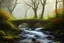 Placeholder: Peder Monk Monsted style, birch forest, stream, bushes, small wooden bridge