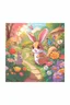 Placeholder: A beautiful butterfly, cute bunny and friendly squirrel looking excited in a colorful garden, child book illustration style