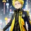 Placeholder: Detailed anime portrait of denki Kaminari my hero academia, yellow hair, black suit, intricate details, full body portrait, keep head in frame, slight smile, black Japanese motif, concept art, highly detailed, digital painting, concept art, sharp focus, illustration, art by Yoji Shinkawa, WLOP and greg rutkowski and alphonse mucha and artgerm and yanjun Chen and Junji ito and Makoto Shinkai, HDR, octane render