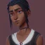 Placeholder: Portrait of a sweet dark skinned 10 year old witch kid with braided black hair