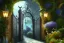 Placeholder: intricate ornate gate, garden, path, flowers, fine detail, high quality, Cybernoir, mystical,