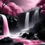 Placeholder: photo real, art, fantasy, pink, black, waterfall, beautiful style, Japan