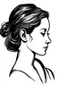 Placeholder: waist-length bust woman, linocut style, white background, profile, composition without a full head empty space around the head minimalism, ink, artistic deformation of the head shape