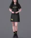 Placeholder: Billie Eilish, Black Short Dress, high detail