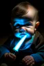 Placeholder: Portrait of a baby playing with a lightsaber.