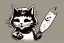 Placeholder: Cat diabolical smiling with a bloody knife with blood. Illustration.