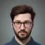 Placeholder: portrait of a boring 30 years old start up employee, cool, hipster, 4K, hyper-realistic portrait, cinematrographic, backlight