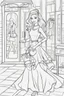 Placeholder: outline art for kids barbie coloring pages with barbie shopping , no background, sketch style, full body, only use outline, mandala style, clean line art, white background, no shadows and clear and well outlined. should look exactly like barbie