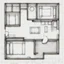 Placeholder: blueprint, one room, plan, illustration, aged, WITH FURNITURE