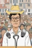 Placeholder: Cartoom illustration of Gustavo Petro, president of Colombia, speaking at a lectern with a microphone. With a hat that covers the eyes, and with (((shirt)))