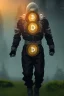 Placeholder: running berserker portrait , no face, black jogging suite , in the night Alps , holding bitcoins , angels background, volumetric gold light, high detail, dark leaf tree, dark mountains in background, perfect