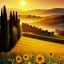 Placeholder: Golden hour,Tuscany hills, campi di girasoli, cipressi, Italian town,landscape magical, detailed, 8k resolution concept art by Greg Rutkowski,dynamic lighting, hyperdetailed, intricately, volumetric lighting, Alphonse Mucha