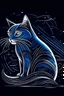 Placeholder: A sleek, silver CAT with a single, neon fin, cruising through a starry night sky. Style: Art Deco, Mood: Mysterious and Glamorous, Lighting: Deep blue with neon highlights, T-shirt design graphic, vector, contour, white background.