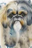 Placeholder: Abstract wet watercolour of a Shih tzu ink lines, interlinked circles,detailed focus on eyes
