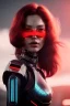 Placeholder: Beautiful portrait of red girl robot, post-apocalypse cybernetic in a cyberpunk city, sci-fi fantasy style, 8k,dark