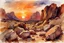 Placeholder: Sunset, rocks, mountains, rocky land, epic, john singer sargent watercolor paintings