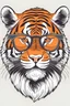 Placeholder: TIGER wearing sunglasses, Style: Retro 80s, Mood: Groovy, T-shirt design graphic, vector, contour, white background.