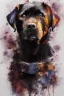 Placeholder: A portrait of black Labrador by Willem Haenraets, watercolor, wet on wet and splattering techniques, centered, perfect composition, abstraction, surrealism